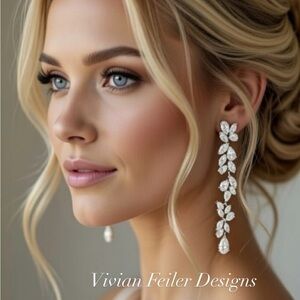 CZ Drop Earrings Long Crystal Cascade Sparkling Wedding Bride Pageant Prom